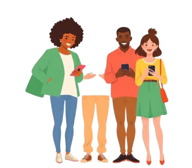 Illustration of three people tapping Me Too on their phones
